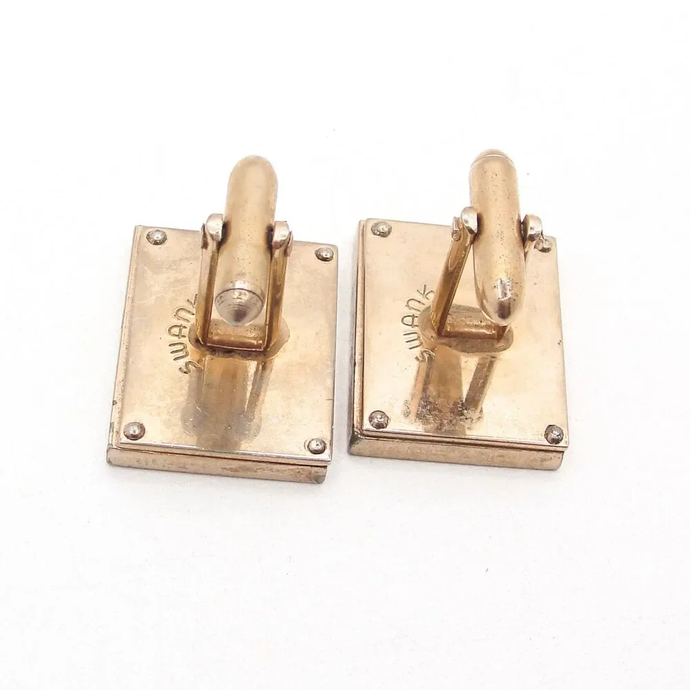 Vintage Swank Fly Fishing Cufflinks Gold Tone Mother of Pearl Rod Reel Sportsman
